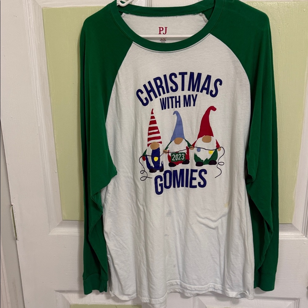 (2054) PJ Place Men’s Green and White Christmas Gnomes Shirt